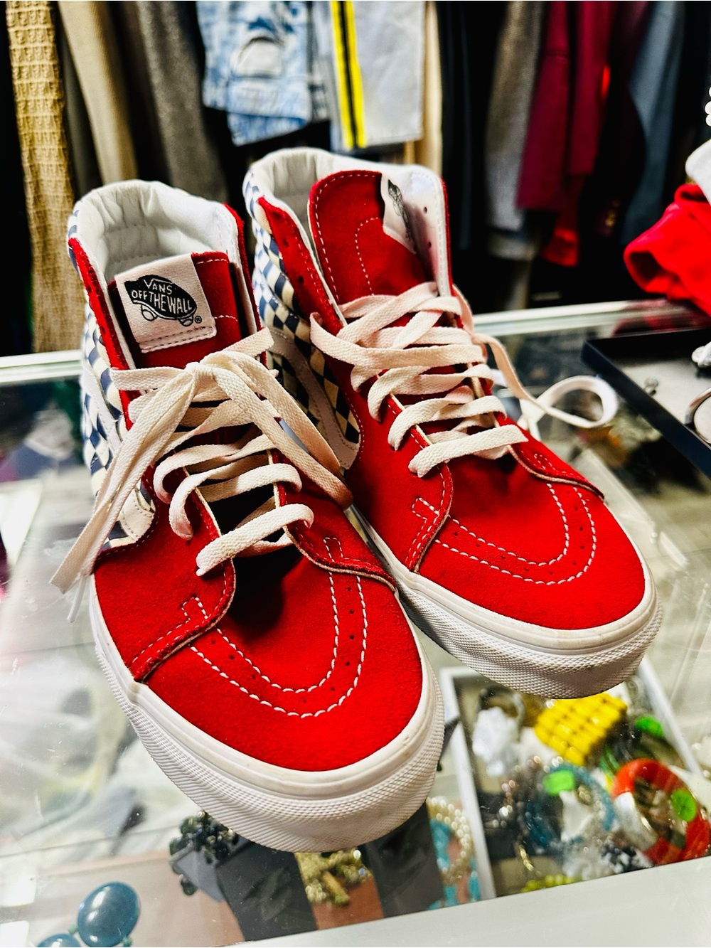 Vans Kids Red Checkerboard High-Top Sneakers